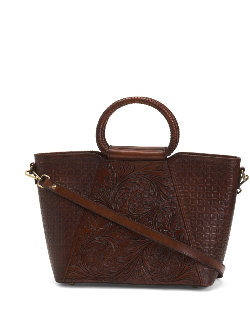 Vilenca Holland Women's Brown Tooled Leather Tote Bag Hand Carved.
